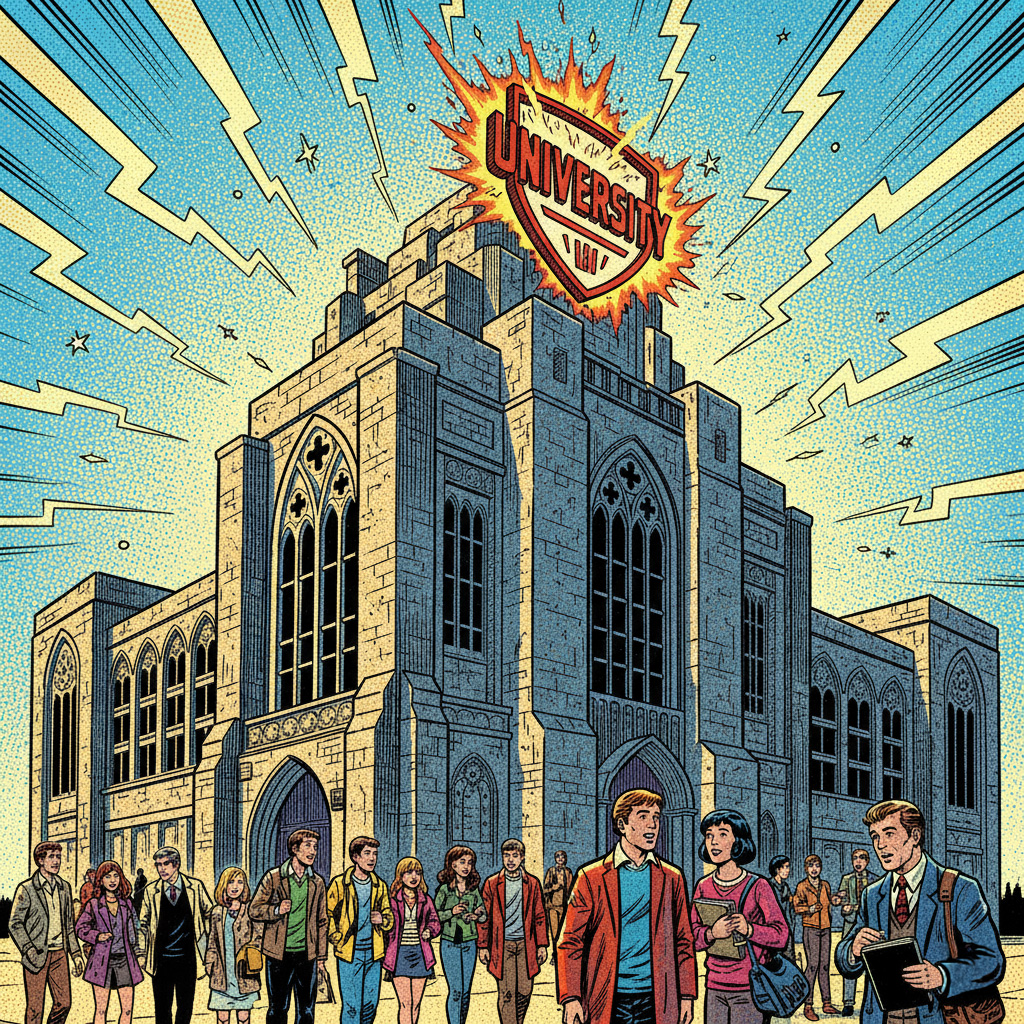 Cartoon of university campus
